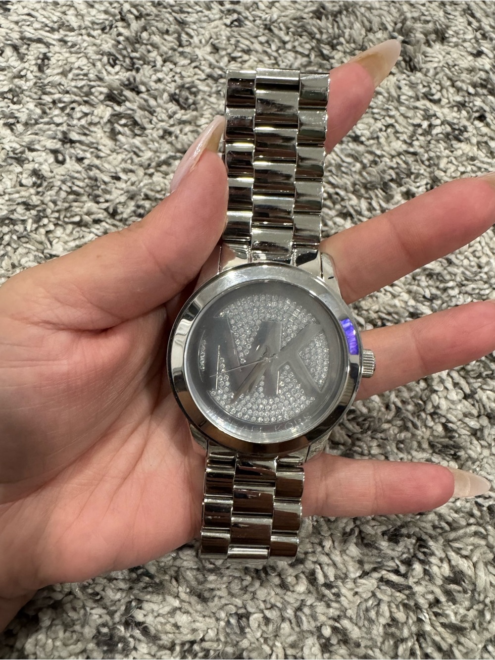 Michael Kors Silver Pavé MK Logo Stainless Steel Bracelet Watch